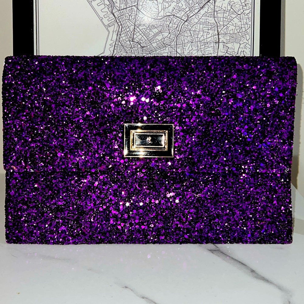 Anya Hindmarch sequined leather clutch in purple. Used 1x. Excellent condition